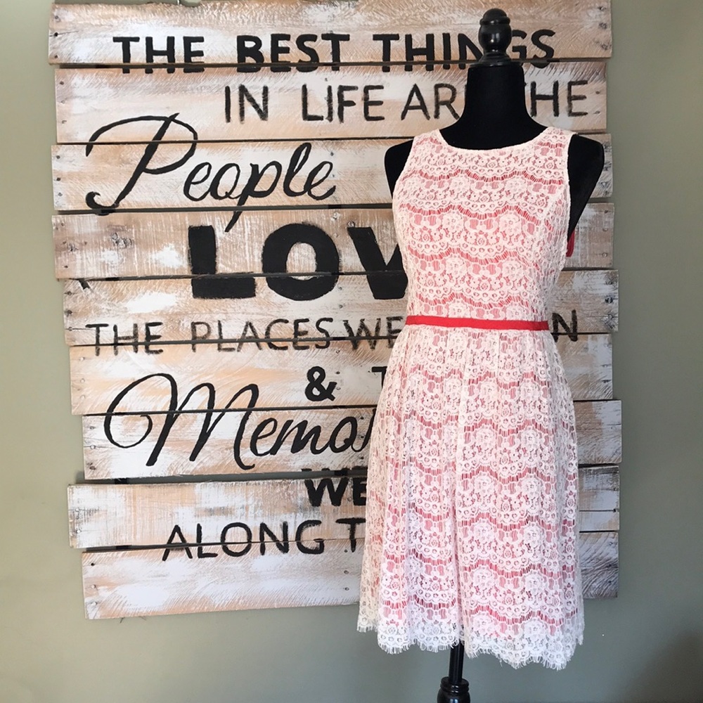 Elle cream lace over salmon dress